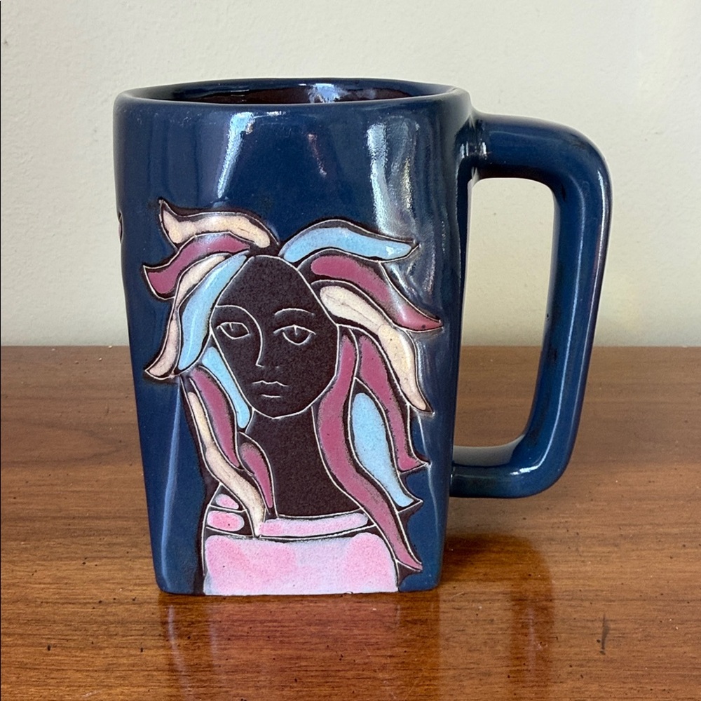 Artistic Mara Blue Ceramic Mug with Abstract Design